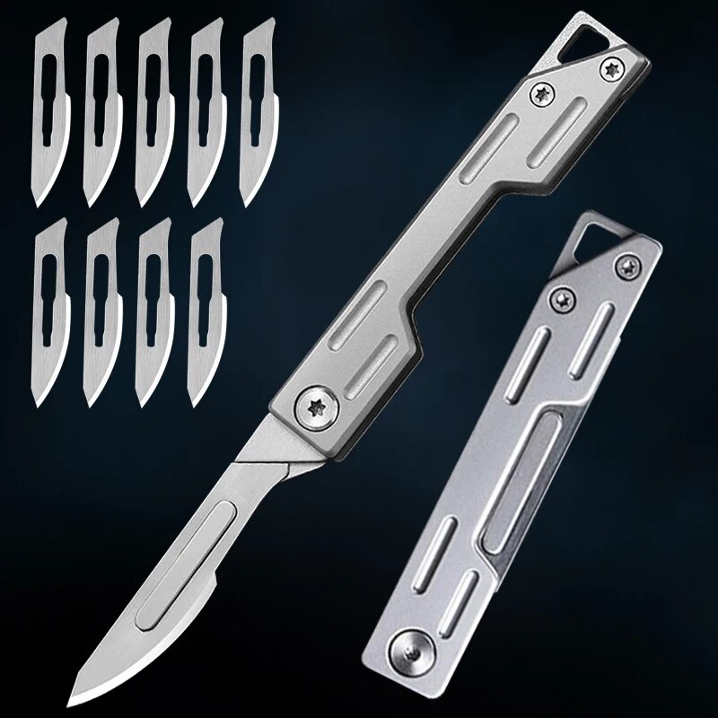 Hobby Knife Blade - 折りたたみナイフ ステンレス鋼ポケットナイフ 9 交換可能な刃付き、鋭いホビーナイフ クラフトナイフキット