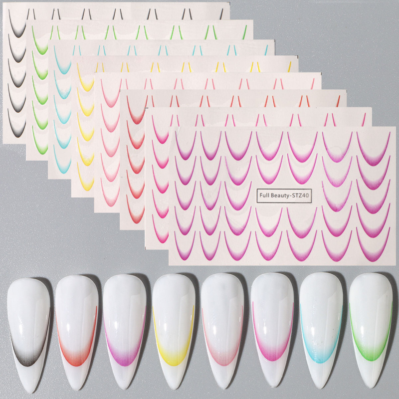 Waterslide Decal Paper - 8 個グラデーションフレンチネイルアートステッカーインクブルーミングウェーブライン水転写スライダーデカール DIY オンブルマニキュア装飾箔