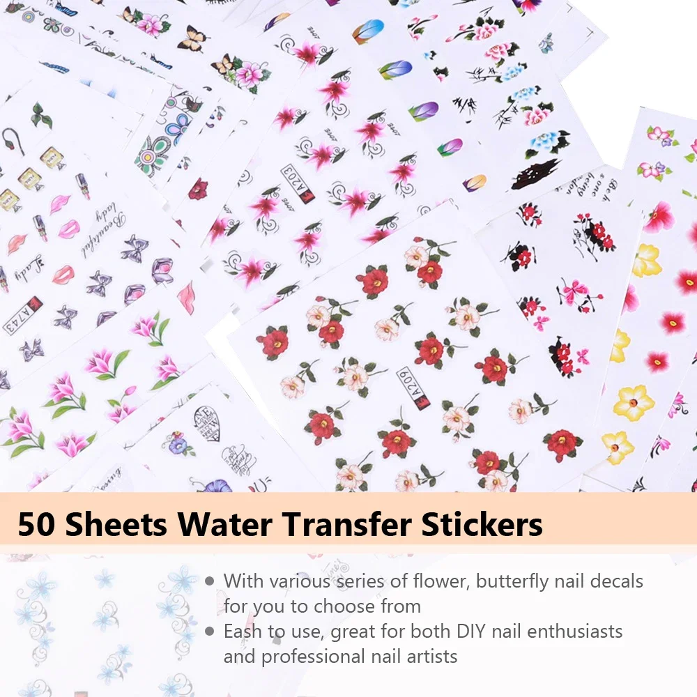 Waterslide Decal Paper - 50 個ネイルステッカー混合デザイン水転写ネイルアート DIY デカール防水美容ツール創造的な装飾用