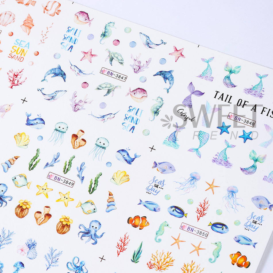 12デザイン サマーオーシャンテーマ ネイルステッカー カラ - Waterslide Decal Paper のレビューと価格