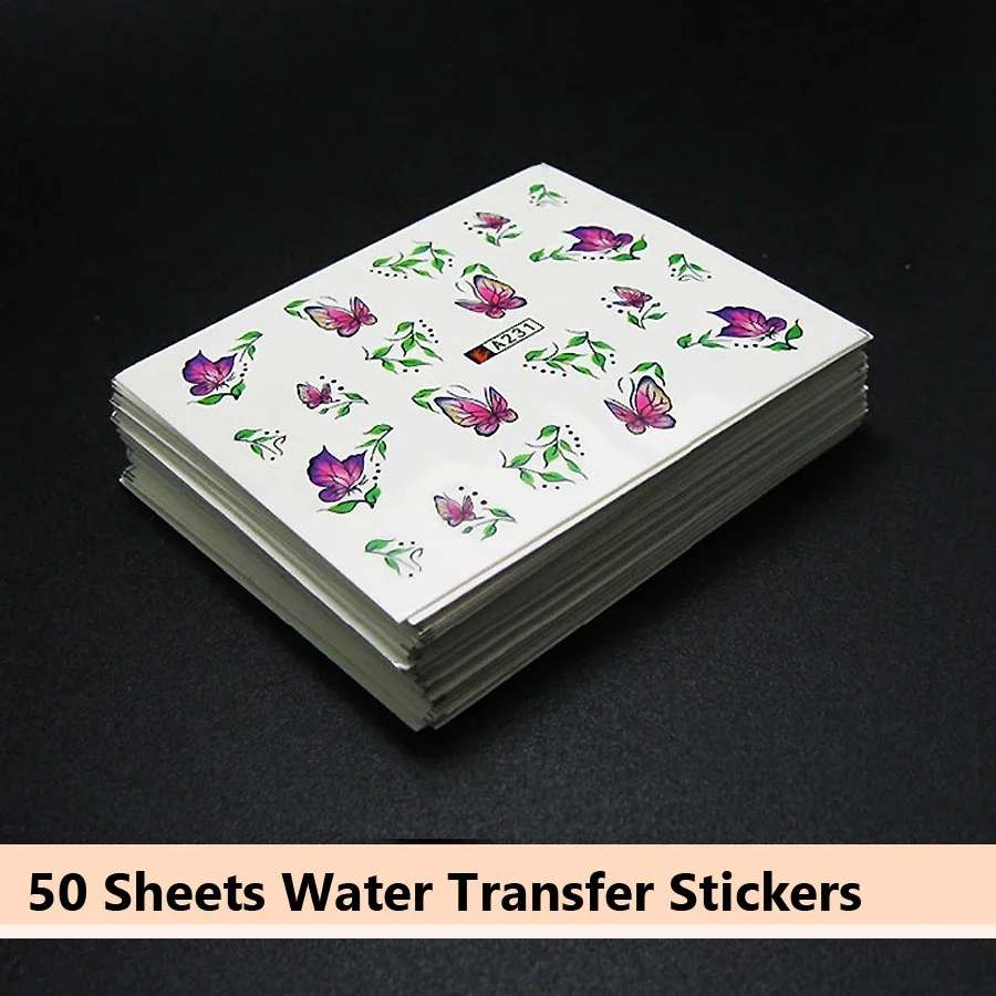 50 個ネイルステッカー混合デザイン水転写ネイルアート DI - Waterslide Decal Paper のレビューと価格